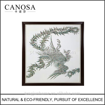 Phoenix de engarving de mão CANOSA Shell retrato da parede com moldura de madeira
